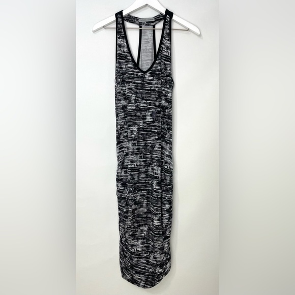 Athleta Soft Racerback Ruched Dress Black & Gray Space Dye Size Medium - Picture 2 of 8